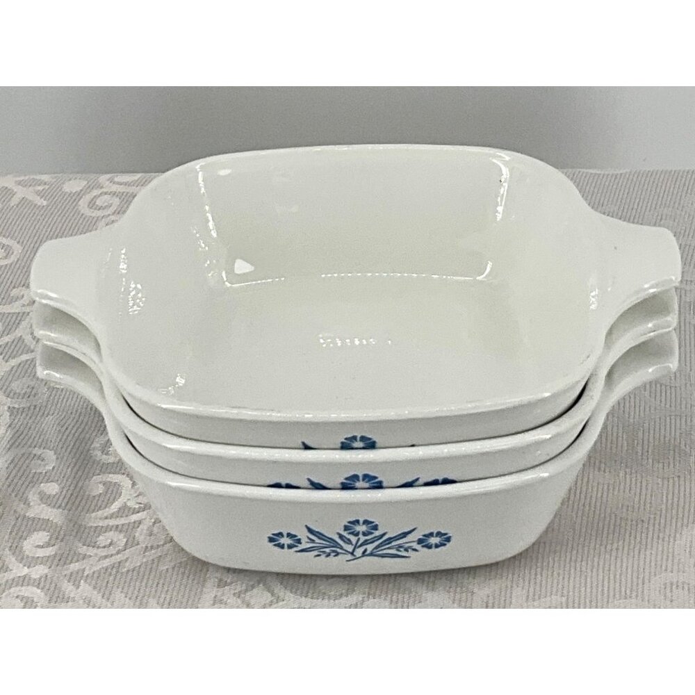 Set Of 3 Corning Ware Blue Cornflower P-41-B Petite Pans‎ White Casserole Dishes